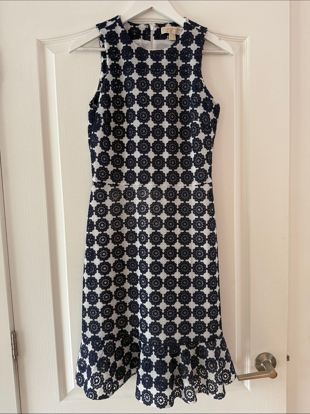 MICHAEL Michael Kors Navy and White Sleeveless Lace Midi Dress
